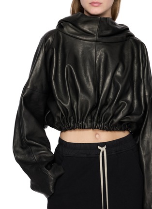  - RICK OWENS  - Cropped Leather Hoodie