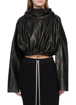 Main View - Click To Enlarge - RICK OWENS  - Cropped Leather Hoodie