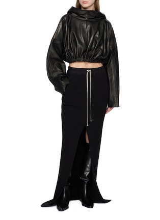 Figure View - Click To Enlarge - RICK OWENS  - Cropped Leather Hoodie