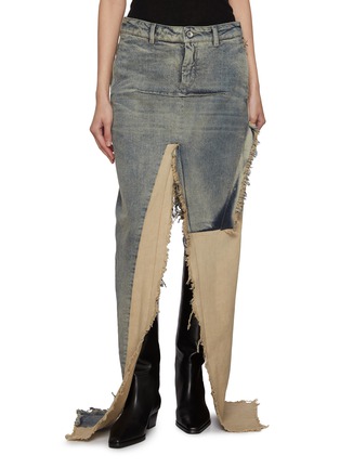 Main View - Click To Enlarge - RICK OWENS  - Sliced Collage Denim Cotton Skirt