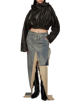 Figure View - Click To Enlarge - RICK OWENS  - Sliced Collage Denim Cotton Skirt