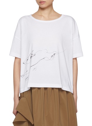 Main View - Click To Enlarge - Y'S - Cropped Printed Cotton T-Shirt