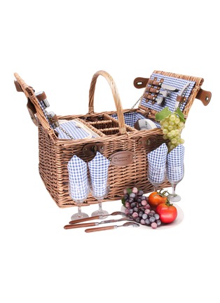 Detail View - Click To Enlarge - LES JARDINS DE LA COMTESSE - Saint-Germain Picnic Basket for 4 Person — Blue Gingham