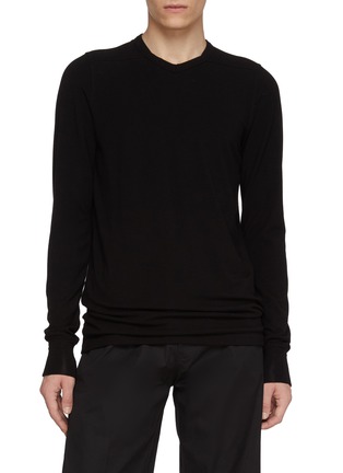 Main View - Click To Enlarge - RICK OWENS  - Long Sleeve Shoulder Panel Wool Blend Thermal Top