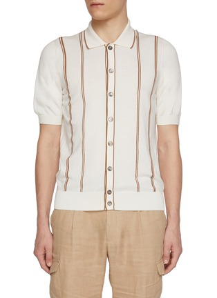 Main View - Click To Enlarge - EQUIL - Striped Button Up Knit Cotton Polo Shirt