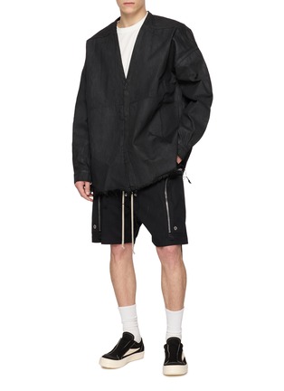 Figure View - Click To Enlarge - RICK OWENS DRKSHDW - Lido Larry Convertible Dark Wash Denim Shirt