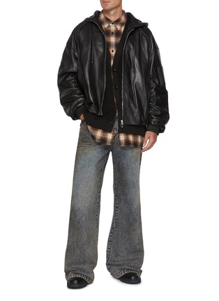 Figure View - Click To Enlarge - JUUN.J - Drawstring Hood Leather Bomber Jacket