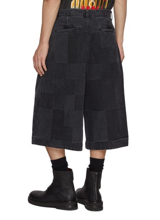 Back View - Click To Enlarge - JUUN.J - Dark Washed Chequered Jacquard Denim Shorts