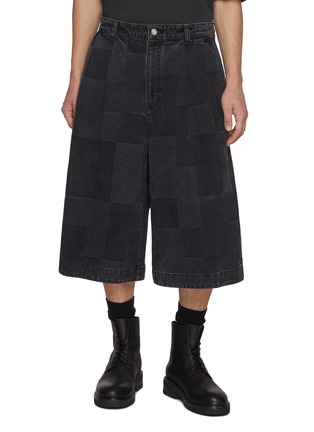 Main View - Click To Enlarge - JUUN.J - Dark Washed Chequered Jacquard Denim Shorts