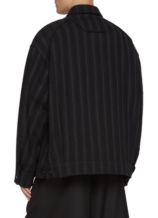 Back View - Click To Enlarge - JUUN.J - Vertical Striped Zip Up Wool Cotton Shirt Jacket