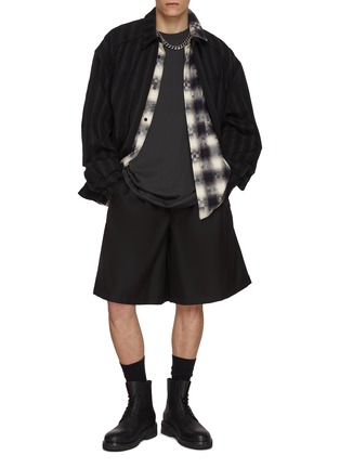 Figure View - Click To Enlarge - JUUN.J - Vertical Striped Zip Up Wool Cotton Shirt Jacket