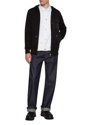 Figure View - Click To Enlarge - MONCLER - Nylon Flap Pocket Zip Up Hoodie