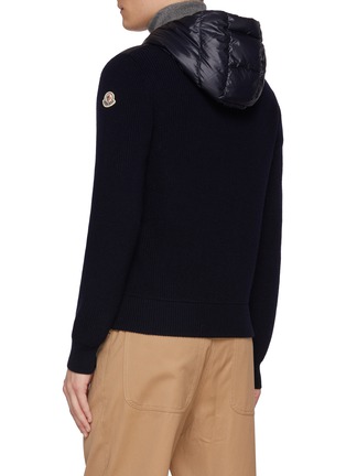 Back View - Click To Enlarge - MONCLER - Hooded Puffer Panel Wool Knit Cardigan
