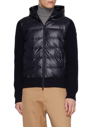 Main View - Click To Enlarge - MONCLER - Hooded Puffer Panel Wool Knit Cardigan