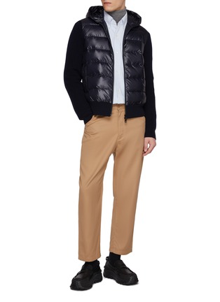 Figure View - Click To Enlarge - MONCLER - Hooded Puffer Panel Wool Knit Cardigan