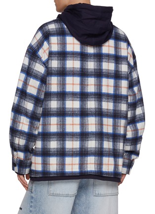 Back View - Click To Enlarge - JUUN.J - Layered Chequered Hooded Flannel Shirt