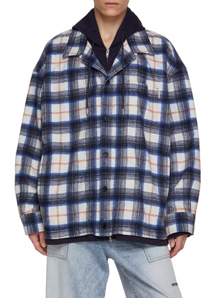 Main View - Click To Enlarge Main View - Click To Enlarge - JUUN.J - Layered Chequered Hooded Flannel Shirt