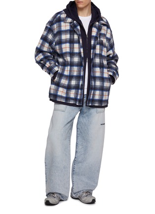 Figure View - Click To Enlarge - JUUN.J - Layered Chequered Hooded Flannel Shirt
