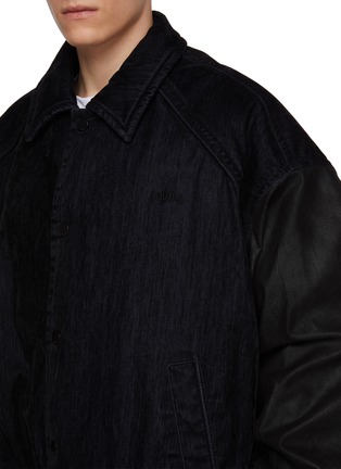  - JUUN.J - Faux Leather Sleeves Denim Jacket