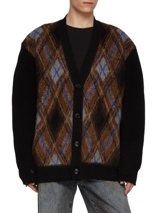 Main View - Click To Enlarge Main View - Click To Enlarge - JUUN.J - Oversized Argyle Chequered Knit Cardigan
