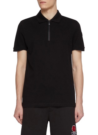 Main View - Click To Enlarge - MONCLER - Logo Patch Half Zip Cotton Polo Shirt