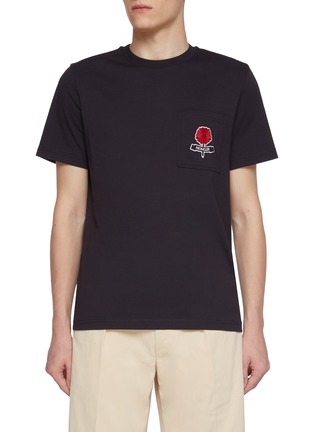 Main View - Click To Enlarge - MONCLER - Embroidered Rose Patch Pocket Cotton T-Shirt