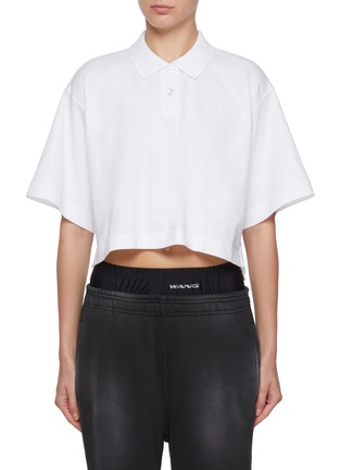 Main View - Click To Enlarge - ALEXANDERWANG - Logo Embroidery Cropped Cotton Polo Shirt