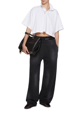 Figure View - Click To Enlarge - ALEXANDERWANG - Logo Embroidery Cropped Cotton Polo Shirt