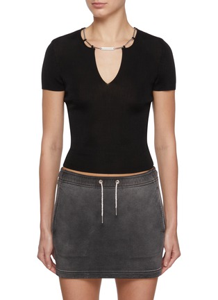 Main View - Click To Enlarge - ALEXANDERWANG - Nameplate Chain Detail Ribbed V-Neck Top