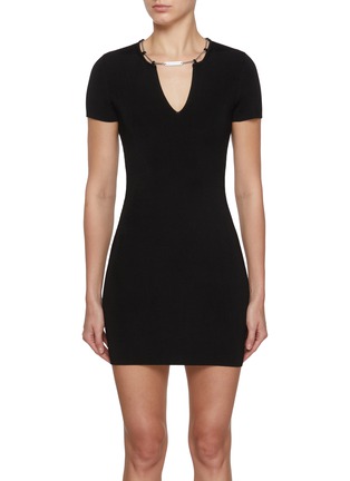 Main View - Click To Enlarge - ALEXANDERWANG - Nameplate Chain Detail Ribbed V-Neck Dress