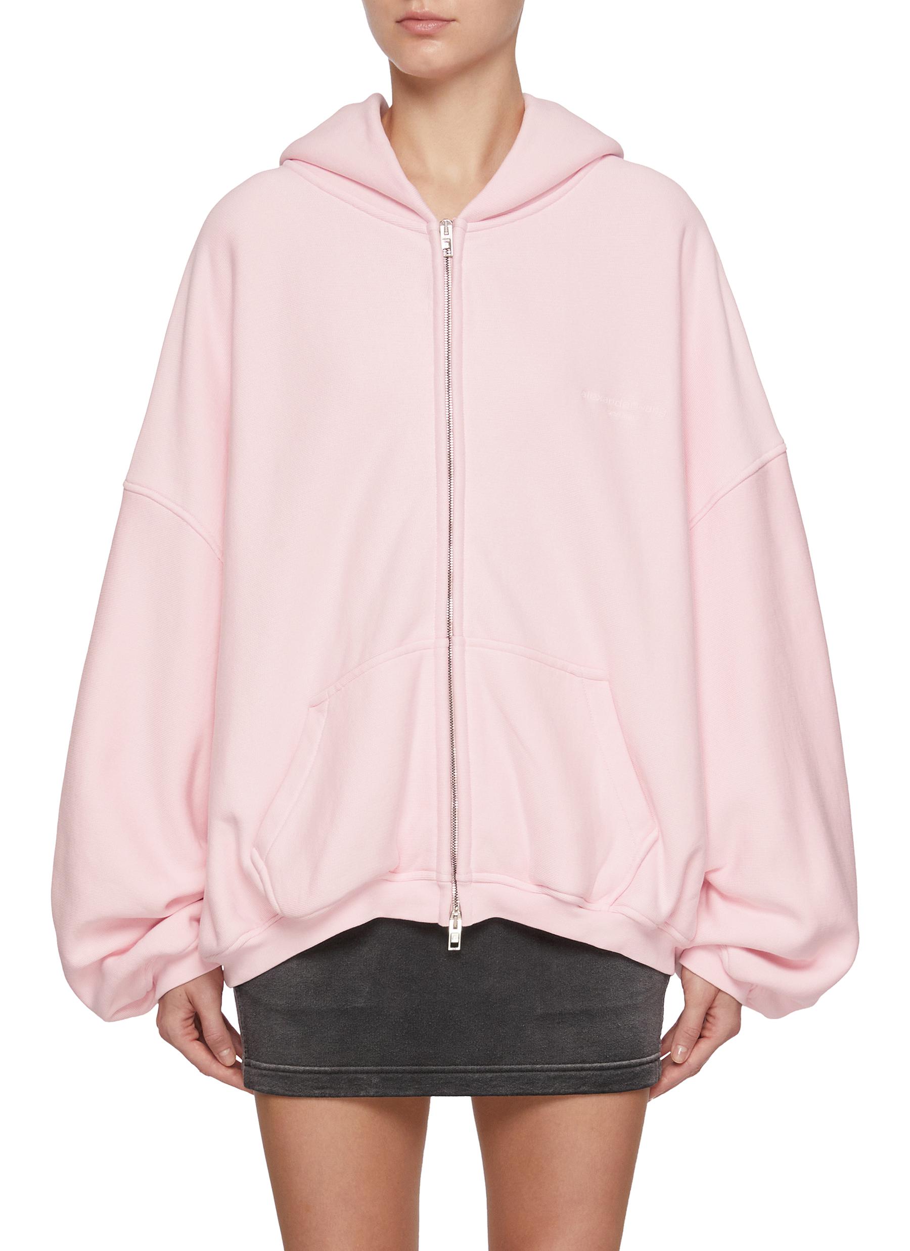 トップス ALEXANDER WANG OVERSIZED HOODIE oversized logo embroidered hoodie in cotton in BLACK