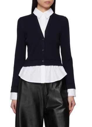 Main View - Click To Enlarge - JUUN.J - Layered Shirt Knit Cardigan Sweater