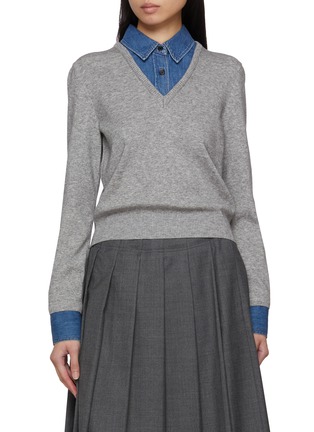 Main View - Click To Enlarge - JUUN.J - Denim Shirt Collar Knit Sweater