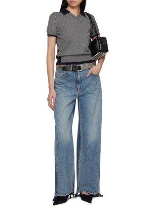 Figure View - Click To Enlarge - JUUN.J - Layered Shirt Collar V-Neck Knit Sweater