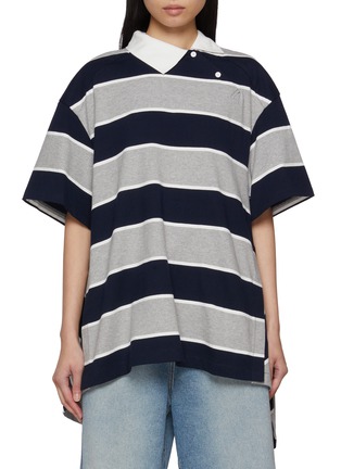Main View - Click To Enlarge - JUUN.J - Big Striped Peplum Polo Shirt