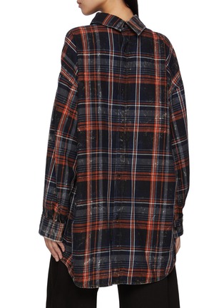 Back View - Click To Enlarge - JUUN.J - Off Shoulder Washed Chequered Shirt