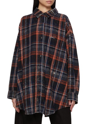 Main View - Click To Enlarge - JUUN.J - Off Shoulder Washed Chequered Shirt