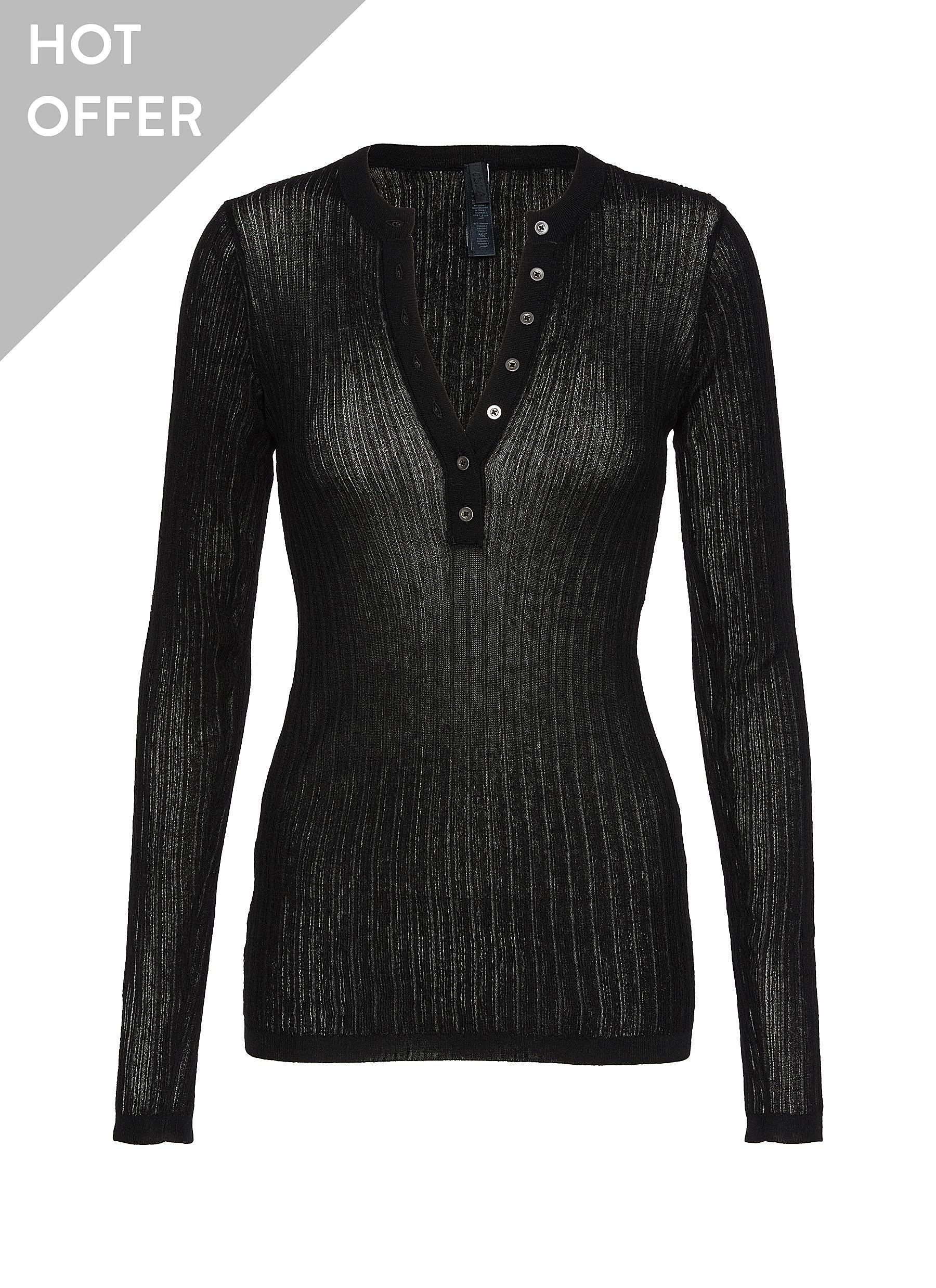 トップス Nylon SEE THROUGH HENLEY NECK KNIT SKIMS | Sheer Knit Long Sleeve Henley | Women | Lane Crawford