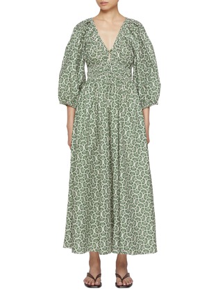 Main View - Click To Enlarge - MATTEAU - Shirred Plunge Button Cotton Dress