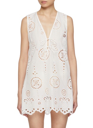 Main View - Click To Enlarge - MATTEAU - Broderie Anglaise V-Neck Cotton Mini Dress