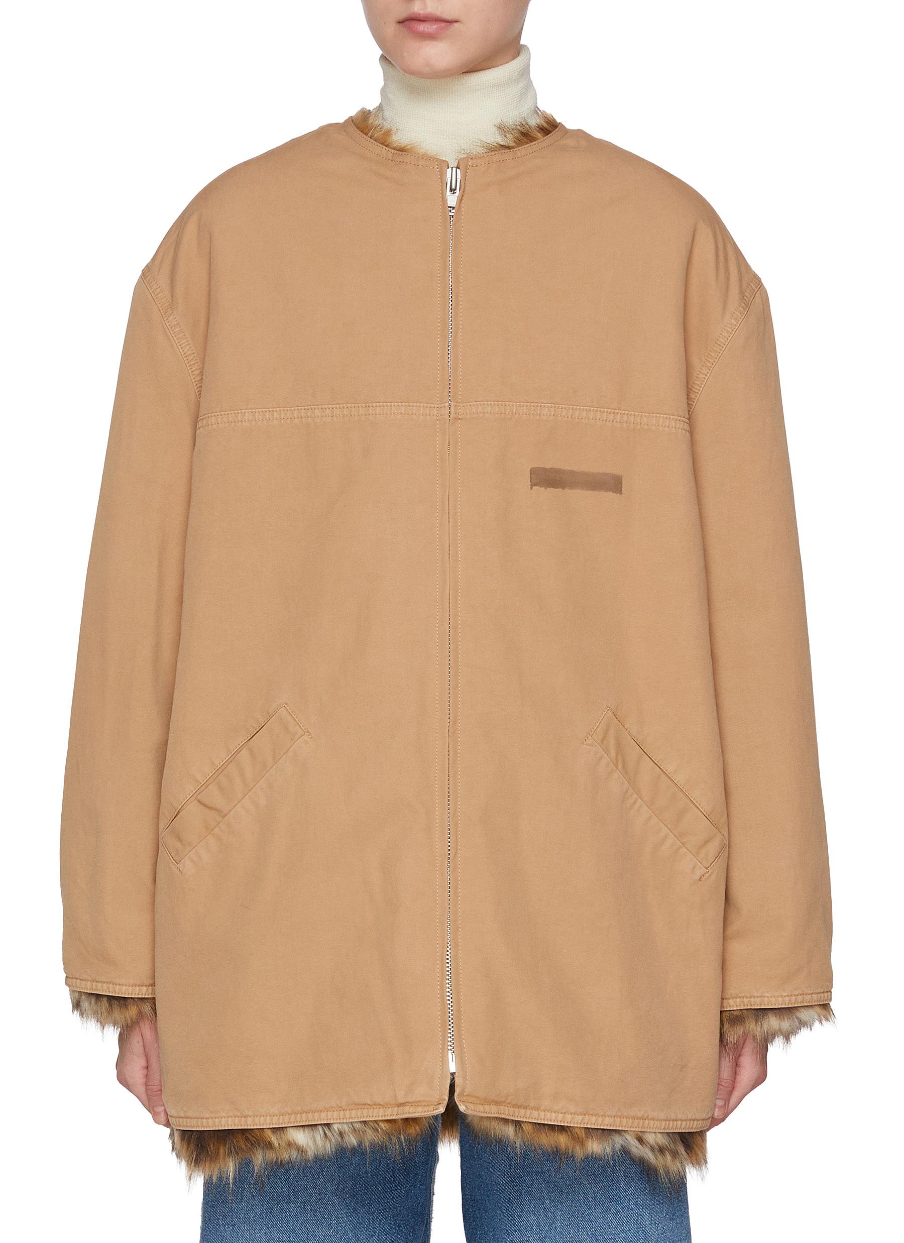 ★MM6 Maison Margiela★ Fake fur high neck jacket beige S52B MM6 MAISON MARGIELA | Faux Fur Trim Cotton Jacket | Women