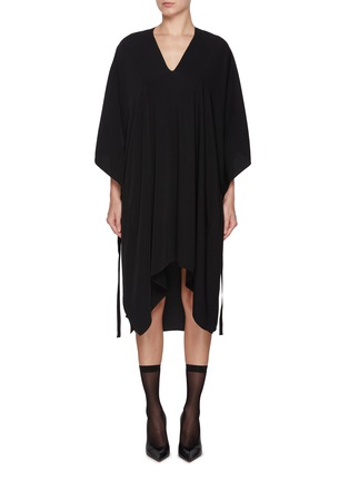 Main View - Click To Enlarge - MM6 MAISON MARGIELA - V-Neck Fluid Drape Tie Back Midi Dress