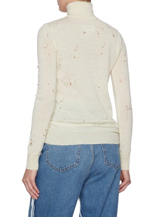 Back View - Click To Enlarge - MM6 MAISON MARGIELA - Logo Embroidered Distressed Wool Turtleneck Sweater