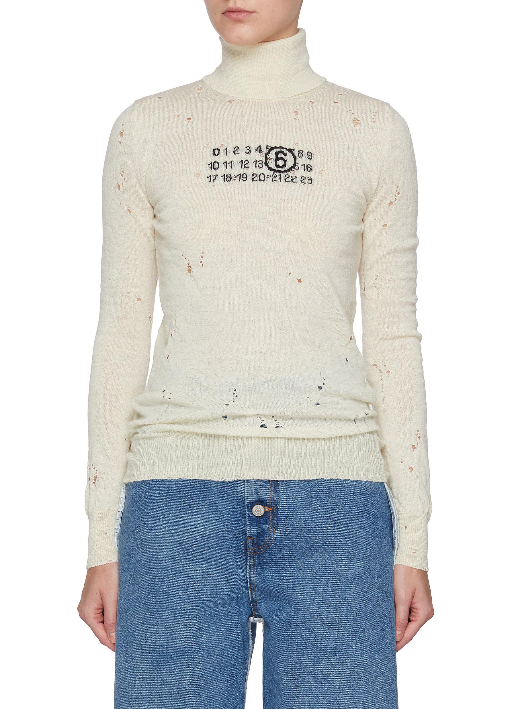 MM6 MAISON MARGIELA | Logo Embroidered Distressed Wool