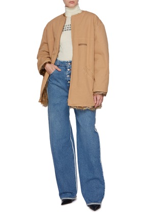 Figure View - Click To Enlarge - MM6 MAISON MARGIELA - Logo Embroidered Distressed Wool Turtleneck Sweater