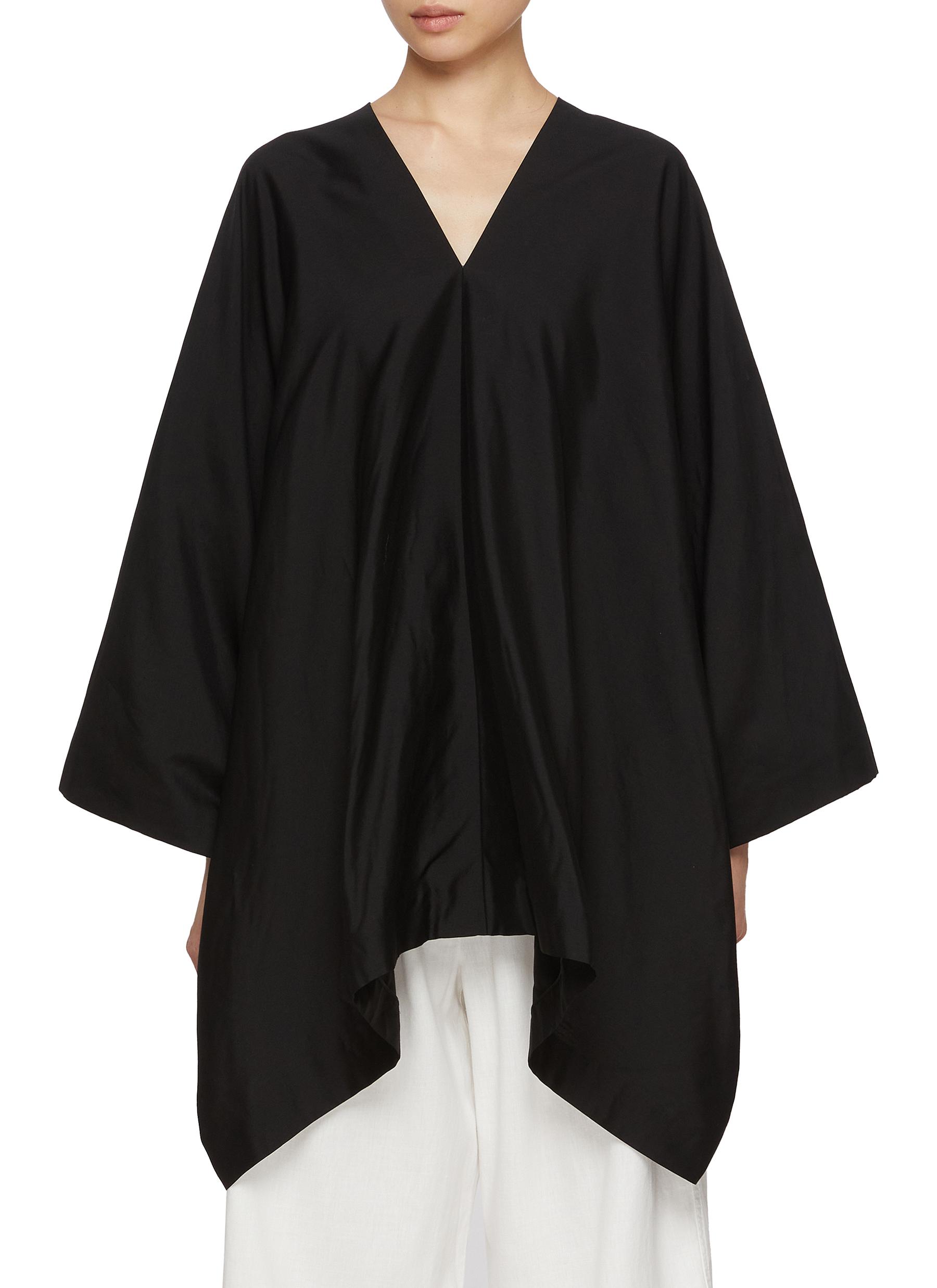 【THE ROW】Voluminous poncho in cotton and silk voile Black THE ROW | Cedar Cotton Silk Poncho Top | Women | Lane Crawford