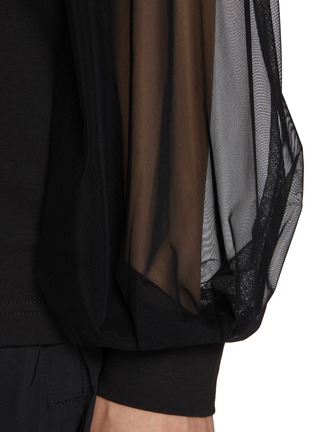  - MONCLER - Tulle Sleeve Cotton Crewneck Top