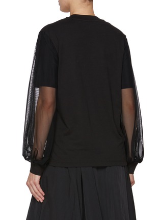 Back View - Click To Enlarge - MONCLER - Tulle Sleeve Cotton Crewneck Top