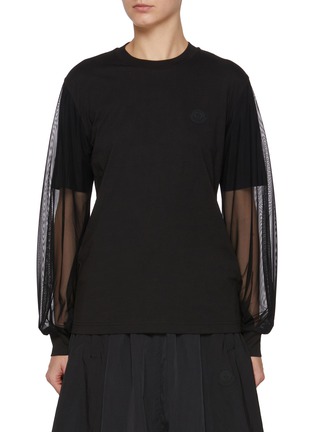 Main View - Click To Enlarge - MONCLER - Tulle Sleeve Cotton Crewneck Top