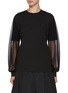 Main View - Click To Enlarge - MONCLER - Tulle Sleeve Cotton Crewneck Top